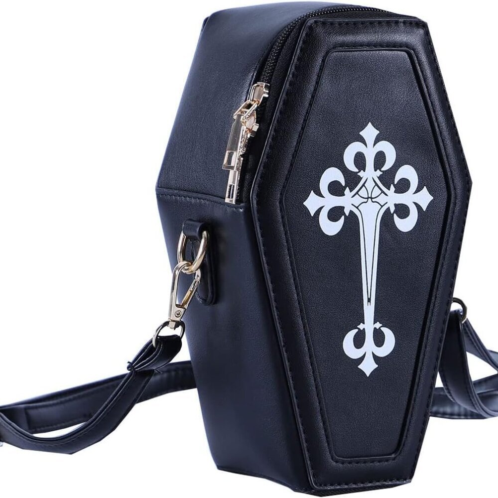 Gothic PU Leather Bag Women’s Crossbody Coffin Shape Bag Cell Phone Purse Small